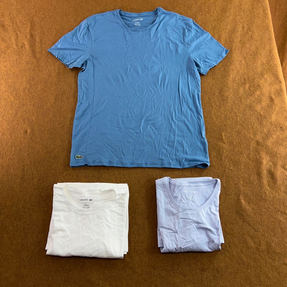 Lacoste Mens XL Blue White 3-Pack Slim Fit Crew Neck Cotton T-Shirts NWT